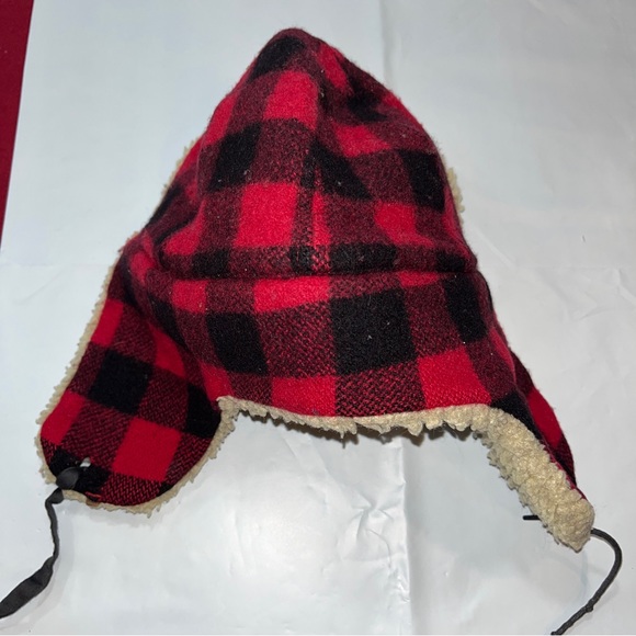 Red black CHECKERED Trapper HAT wool SHERPA fleece Ear FLAPS Tie Straps quilted - Picture 9 of 14